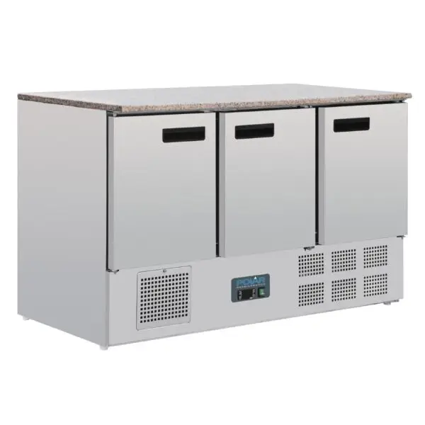 Populair Gastronoble koelwerkbank Polar G-Serie 3-deurs 368L rvs marmeren werkblad GN 1/1