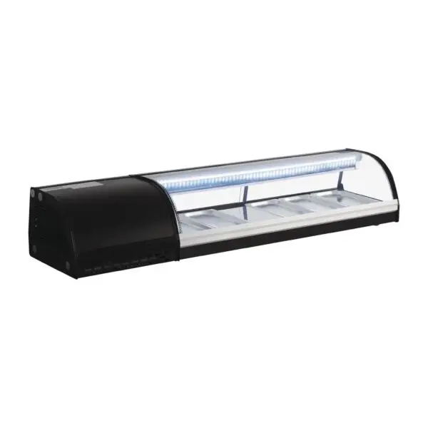 Gastronoble gekoelde sushivitrine Polar G-Serie 150x29x39 cm 60L GN 1/3 zwart Superprijs