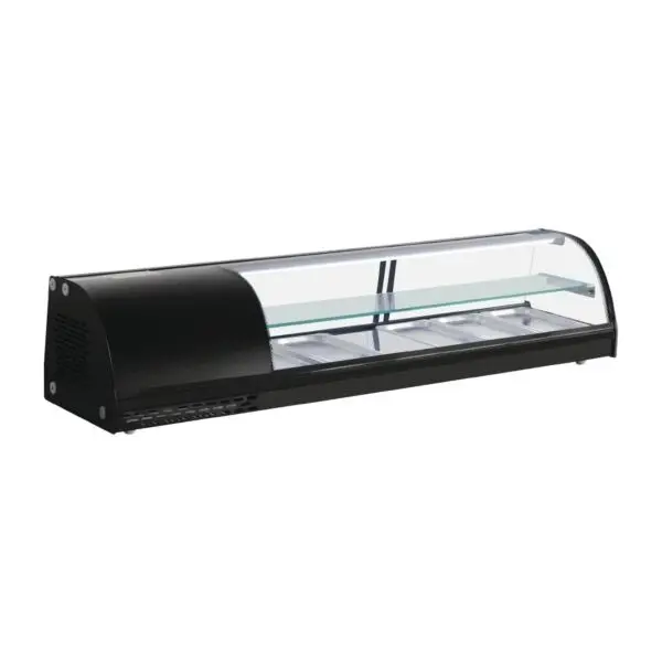 Tijdelijk Beschikbaar Gastronoble gekoelde tapasvitrine Polar G-Serie 5x GN 1/3 150cm zwart staal glas