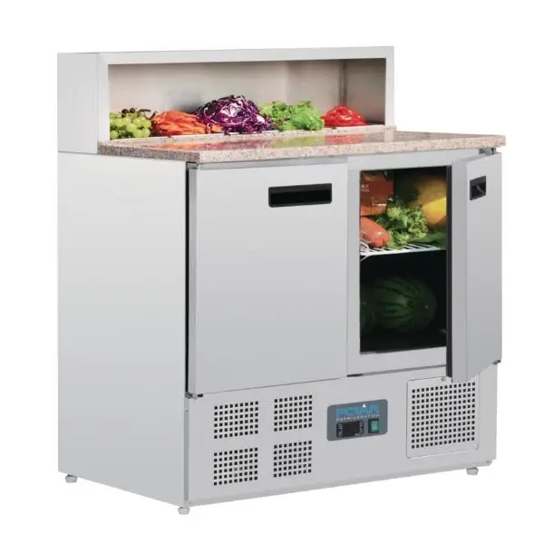 Dagaanbieding Gastronoble gekoelde saladette Polar G-Serie 288L RVS marmer 2-deurs 110x90x70cm