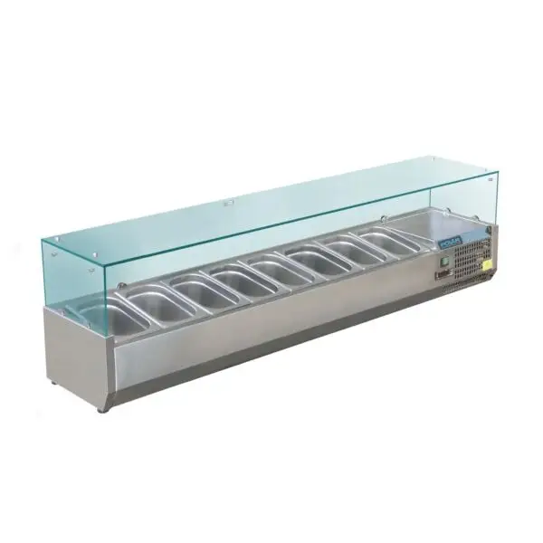 Gastronoble Opzetkoelvitrine Polar G-Serie 8x GN 1/3 RVS glas 180x39,5x43,5 cm 150W 230V Hoge Kwaliteit
