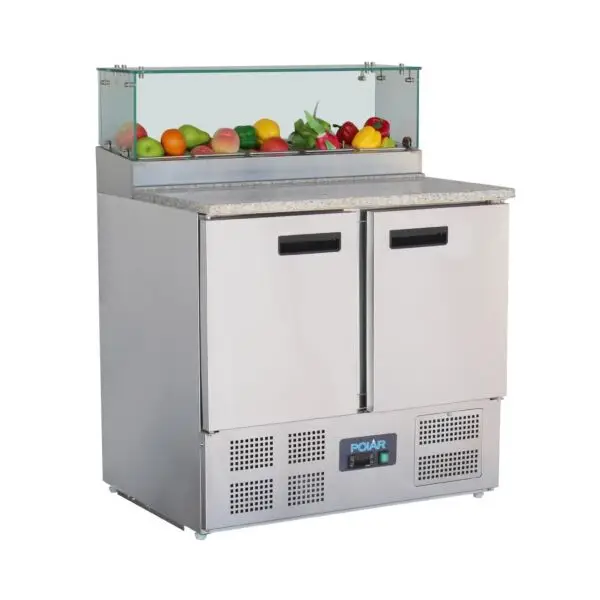 Gastronoble Polar G-Serie 2-deurs pizza koelwerkbank 256L RVS granieten werkblad Dagaanbieding