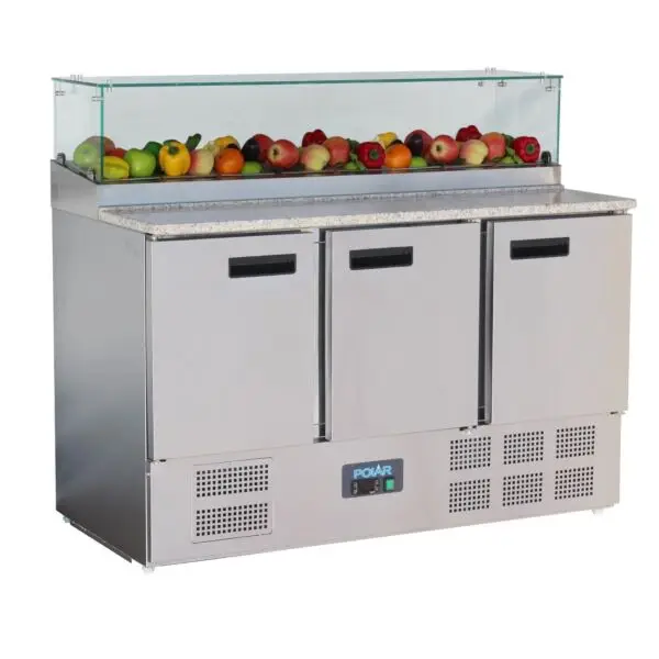 Nieuw Gastronoble Polar G-Serie 3-deurs pizza koelwerkbank 436L RVS granieten werkblad 118x137x70cm