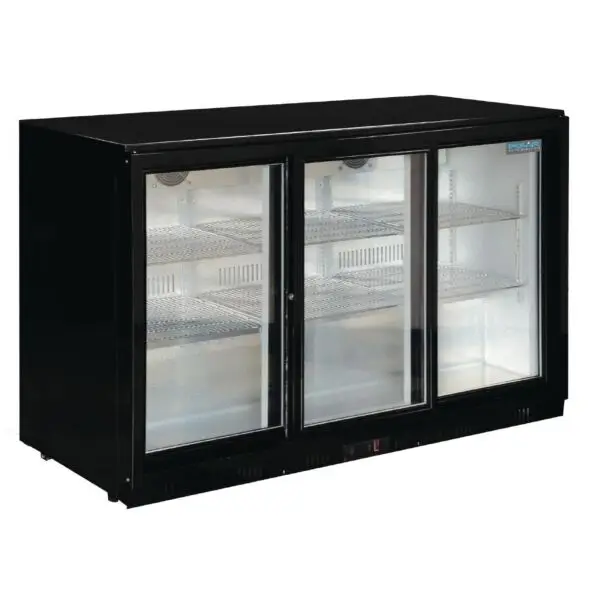 Polar G-serie 3-deurs barkoeling 330L zwart R600a 230V schuifdeuren horeca Direct Beschikbaar
