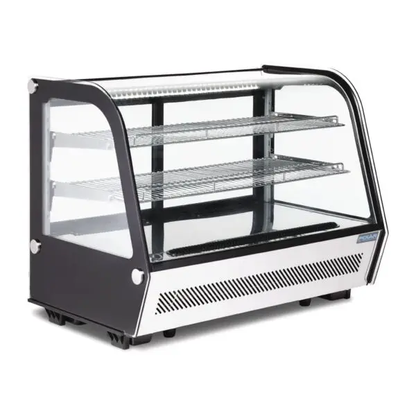 Gastronoble aanrecht voedselexpositiekast Polar G-Serie 160L zwart RVS glas 0-12°C Laatste Versie