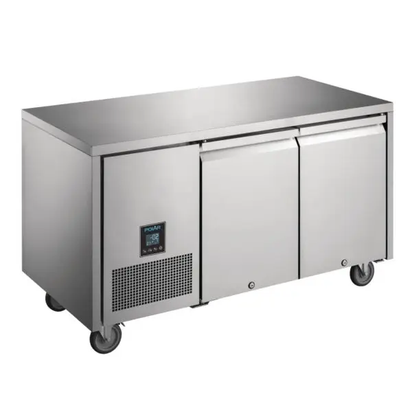Gastronoble koelwerkbank Polar U-Serie Premium 267L R290 85x142x66cm met geremde zwenkwieltjes Betrouwbaar