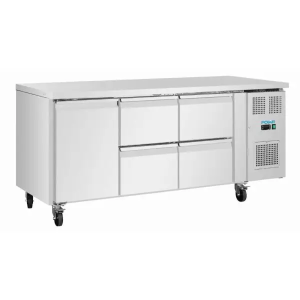 Aanbieding Gastronoble koelwerkbank Polar U-Series GAUA103 met 4 laden, 1 deur, 194L RVS