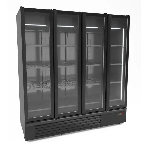 Veilige Betaling Combisteel Koelkast 4 glasdeuren zwart 1850L digitaal bediend