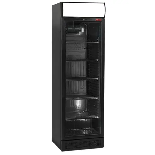 Diamond Geventileerde positieve temperatuur vitrine 380 liter zwart met lichtbak Op = Op