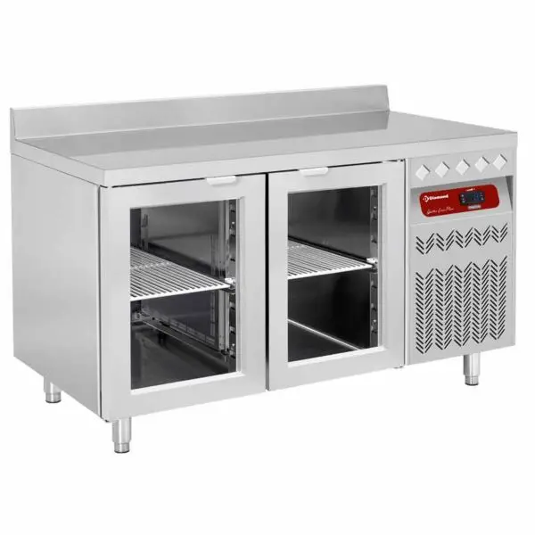 Diamond geventileerde wand-koeltafel DT131/P9A-VD-LIQ 260L GN 1/1 met 2 glazen deuren -2°/+8° 1330x700x866/960 mm Aanbieding