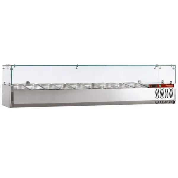 Diamond gekoelde opzetstructuur 10x GN 1/4 150 mm met glasopbouw RVS Meest Verkocht