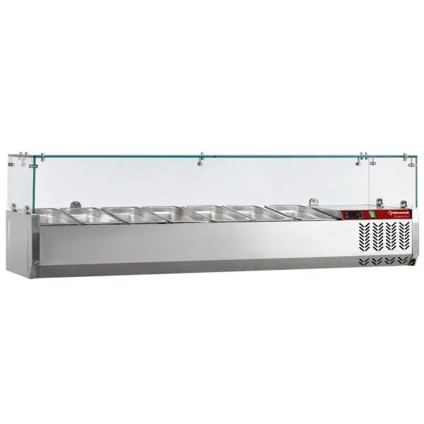 Diamond gekoelde opzetstructuur Compact Line SY160/DV-R6 7 x GN 1/3 RVS met glazen opbouw 1600x395x225/435 mm Merkproduct