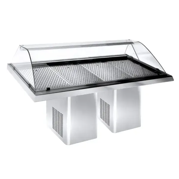 Hete Deal Combisteel gekoelde visvitrine 2,3 m RVS AISI 304 met gebogen ruit en schuifdeuren