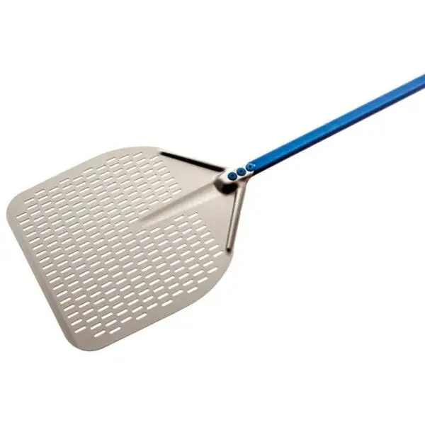 Speciale Aanbieding Diamond rechthoekige geperforeerde aluminiumschep 450x450 mm met blauw geanodiseerde handgreep