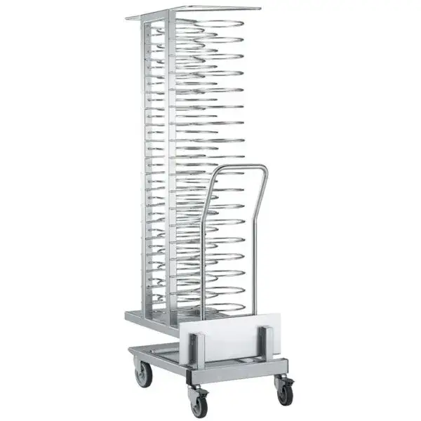Wagen en uittrekbare lader, voor 54 borden (ø 300 mm) voor oven 20x gn 1/1 (ruimte 74 mm) Beperkte Voorraad