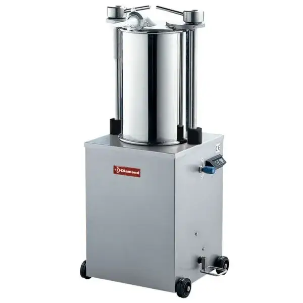 Hydraulische verticale worstenvuller in r.v.s., 35 liter op wielen Express Levering
