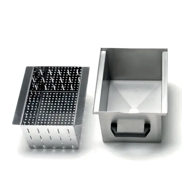 Nieuw Bak met filter voor de afvoer, in r.v.s. (10-18 kg)