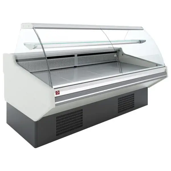Speciale Aanbieding Geventileerde toonbank, met opslag, gebogen glas - witte voorkant