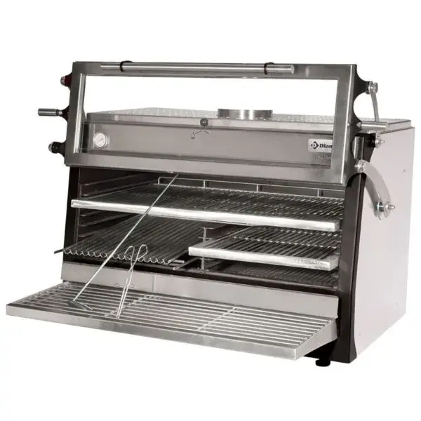 Houtskooloven-bbq, gn 2/1 + gn1/1 (120 kg/h)- hefbare deur/roestvrij staal Speciale Aanbieding