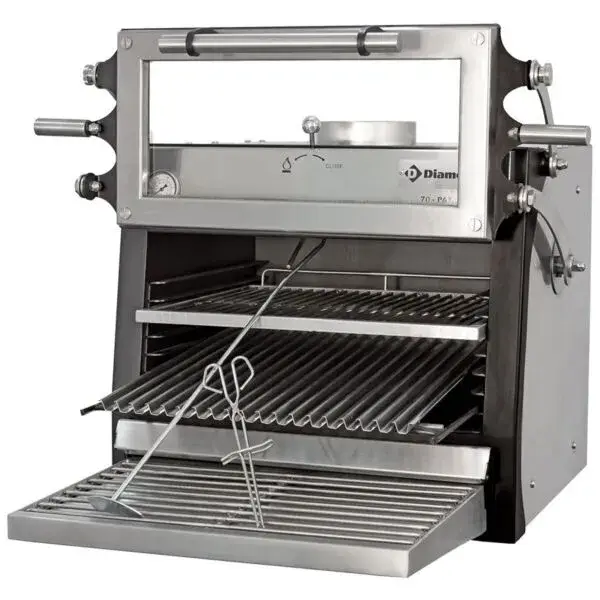 Houtskooloven-bbq, gn 1/1 (60 kg/h)/ - hefbare deur/roestvrij staal Gratis Retour