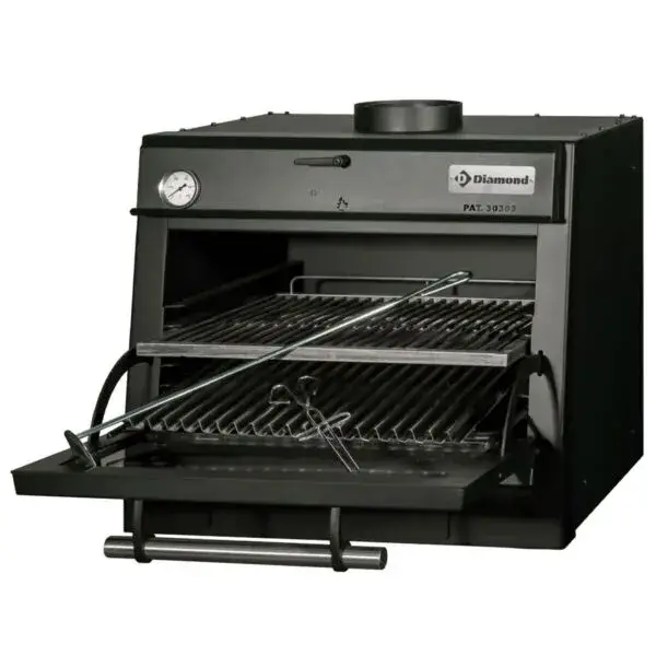 Houtskooloven-bbq, gn 1/1 (60 kg/h)/zwart Speciale Aanbieding