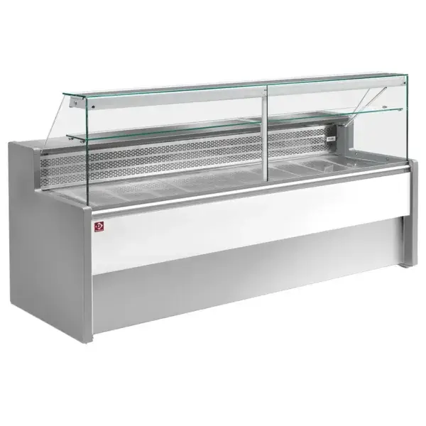 Gekoelde vitrinetoonbank met rechte ruit 90°, met reserve - grijs/wit Bestel Nu