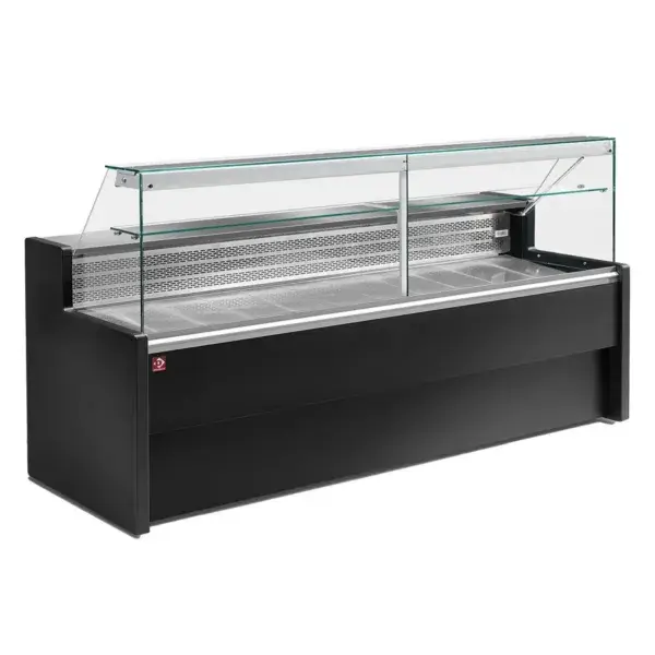 Speciale Aanbieding Gekoelde vitrinetoonbank met rechte ruit 90°, met reserve - zwart
