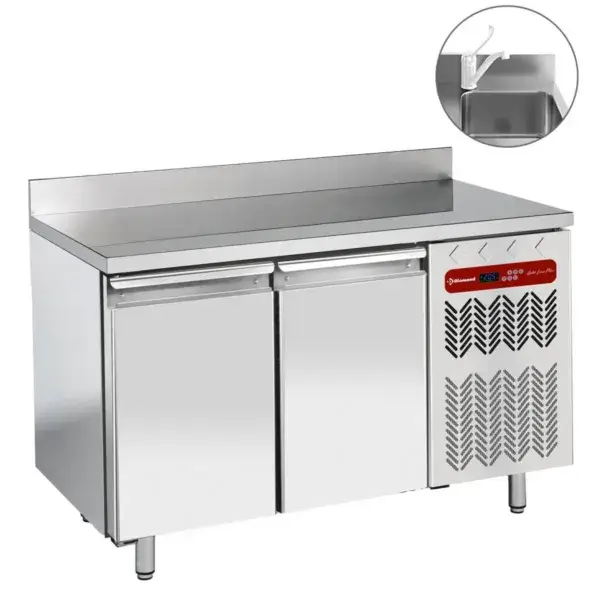 Geventileerde koeltafel "muraal",2 deuren gn 1/1, met spoelbak Laatste Kans