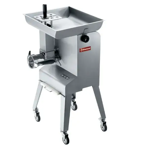 Hoge Kwaliteit Hakmolen in r.v.s. n° 32, ø 6mm, 600 kg/h, onderstel op wielen