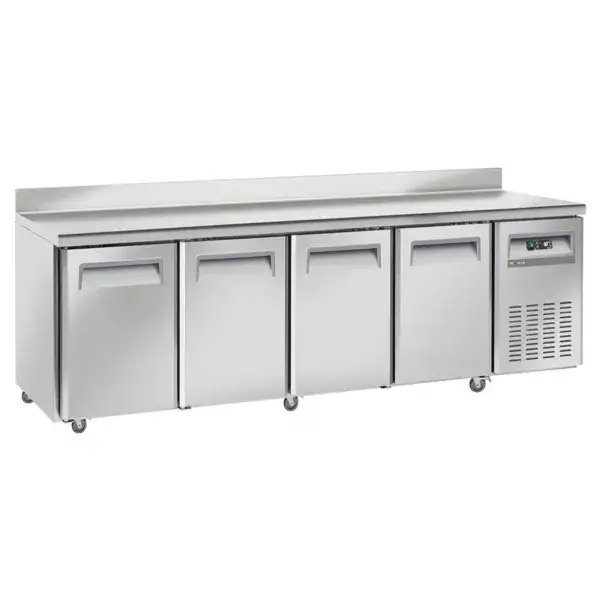 Koeltafel, geventileerd, 4 deuren gn 1/1, met achterwand, op wielen, 2 met remmen Beste Prijs