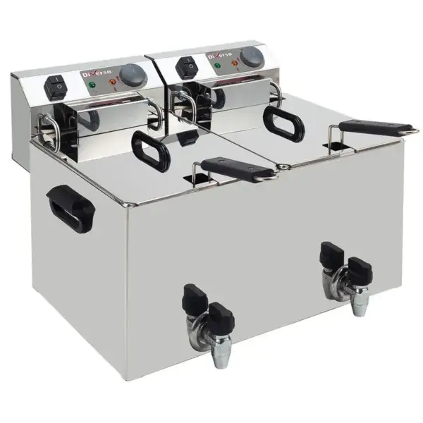 Korting Elektrische friteuse tafelmodel 2x 10 liter + aftapkraan