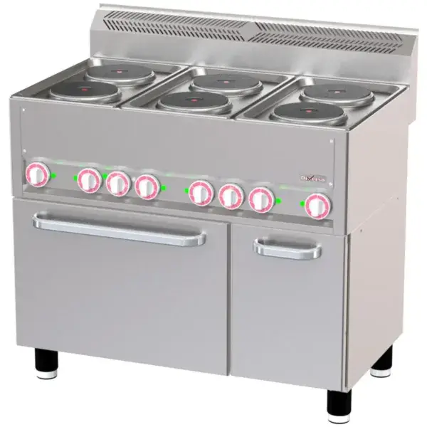 Fornuis met 6 elektrische kookplaten op conventieoven gn1/1 en neutrale kast Koop Vandaag