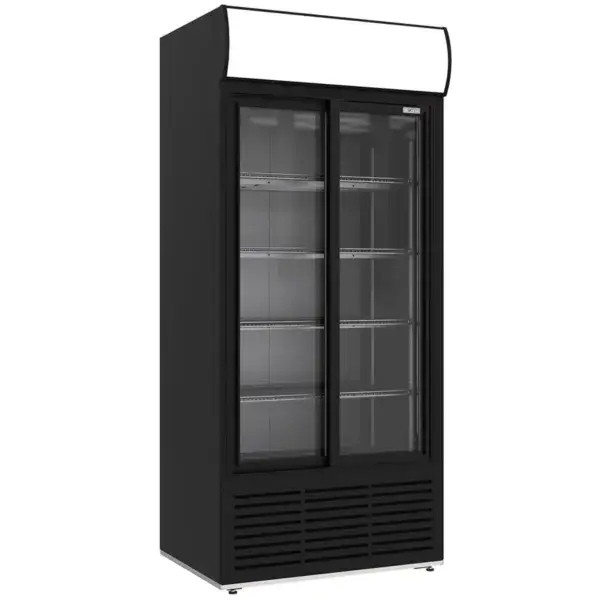 Vitrinekast positieve geventileerd, 783 liter, 2 schuifdeuren, met lichtbak, zwart Rechtstreeks Van De Fabrikant