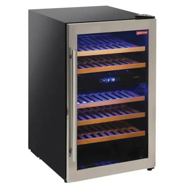 Finale Uitverkoop Wijnkast vitrine, geventileerd, roestvrijstalen deur, 140 lt., 2 t°, - zwart