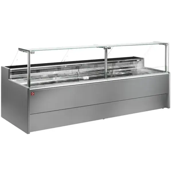 Actieprijs Geventileerde gekoelde vitrinetoonbank- met recht frontglas 90° met reserve - grijs
