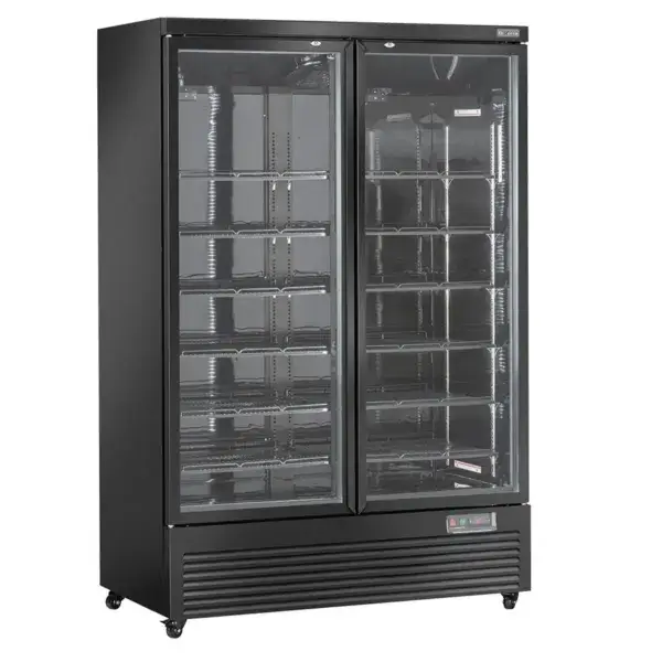Verticale koelkastvitrine, 2 deuren, 1085 liter - zwart Lage Kosten