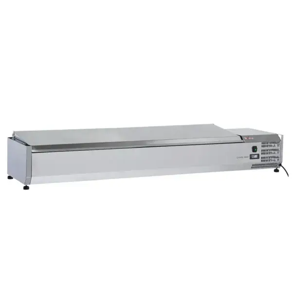 Gekoelde opzetvitrine 8 x gn 1/3 -150 mm, met r.v.s. deksel Hoge Kwaliteit