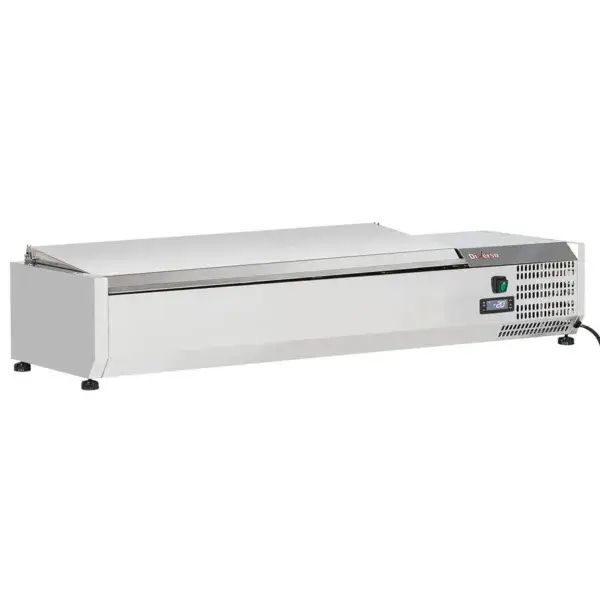 Gekoelde opzetvitrine 5 x gn 1/3 & 1x gn 1/2 -150 mm, met r.v.s. deksel Koopje