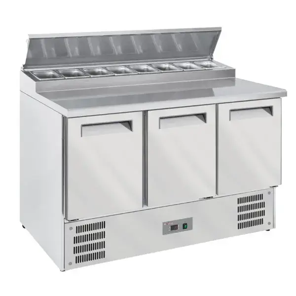 Gekoelde tafel 3 deuren gn 1/1, + koelstructuur 8x gn1/6-150 mm Actieprijs