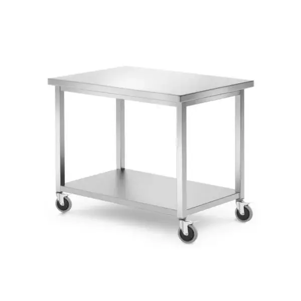 Mobiele tafel, met plank – geschroefd, hendi, kitchen line, 1000x700x(h)850mm Op = Op