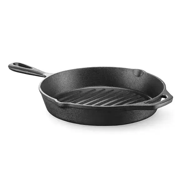 Voordeelprijs Hendi gietijzeren grillpan 398x265x48 mm met handgreep en 2 tuiten