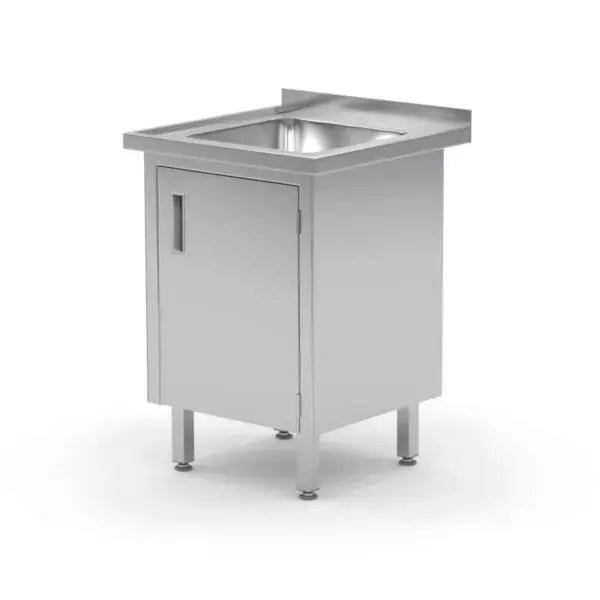 Flitsaanbieding Wastafel, gelast, met kast en scharnierende deuren, hendi, profi line, 600x600x(h)850mm