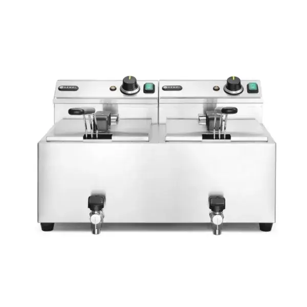 Seizoensaanbieding Hendi Friteuse Profi Line 2 x 8L 230V 7000W RVS met aftapkraan