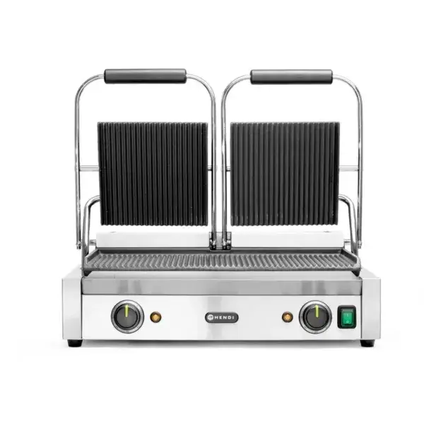 Uitverkoop Hendi Contactgrill dubbele uitvoering geribd 230V 3600W 570x375x216mm