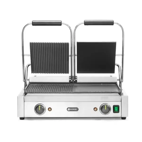 Koop Vandaag Hendi contactgrill dubbele uitvoering half glad half geribd 230V 3600W 570x375x216mm RVS
