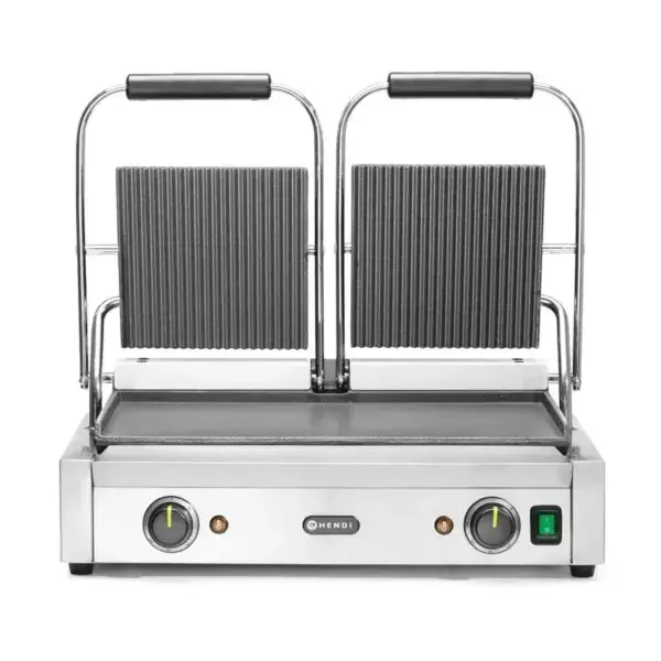 Hendi Contactgrill dubbele uitvoering 230V 3600W 570x375x216mm ribbel boven glad onder Meest Verkocht