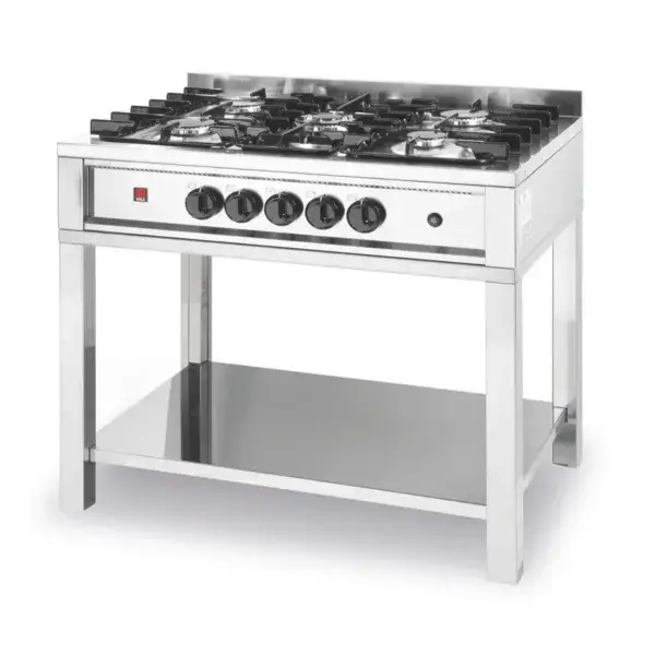 Beste Prijs Hendi Gasfornuis Kitchen Line 5-pits 14,3 kW RVS open frame 900x640x910 mm