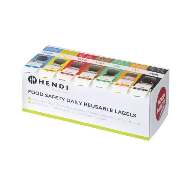 Merkproduct Set voedselveiligheidsstickers, multifunctioneel, eenvoudig verwijderbaar, met een dispenser, hendi, 240x80x(h)100mm
