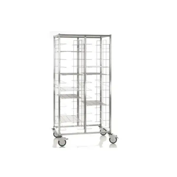 Voordeelprijs Rvs afruimwagen 2x 12 niveaus - 2 wielen met - 2 wielen zonder rem