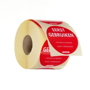 Finale Uitverkoop Hendi Voedselveiligheidsstickers | Eerst Gebruiken | Multifunctioneel | Eenvoudig verwijderbaar | Rood | Ø50mm | 500 stuks